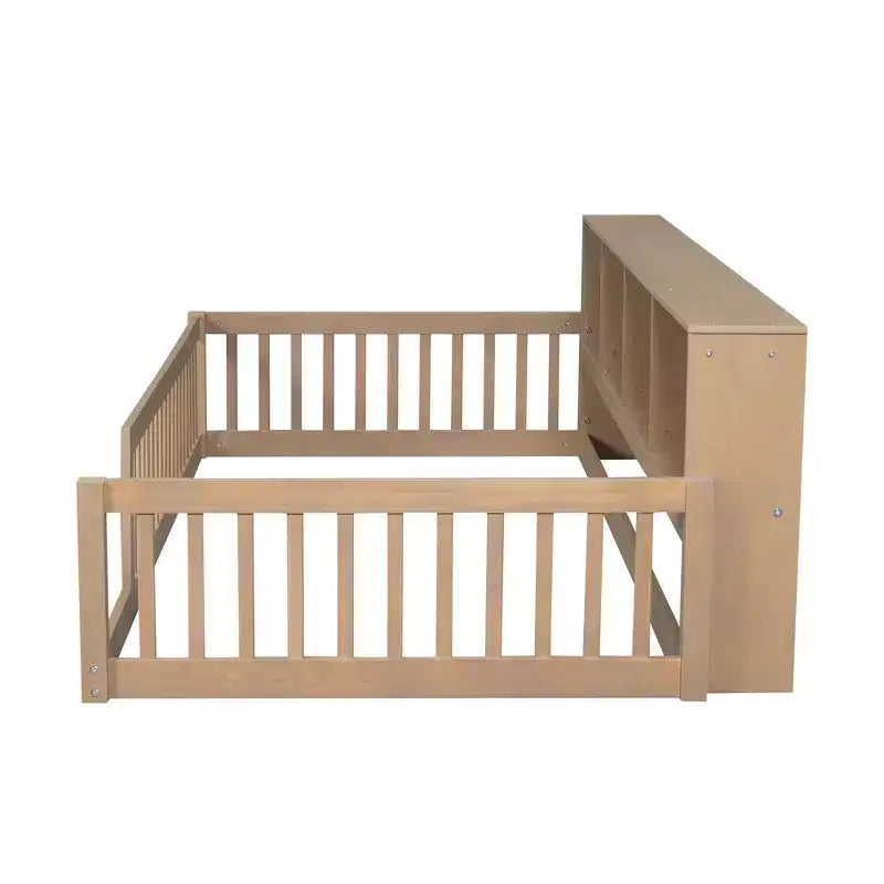 Kiefernholz Twin XL Bodenbett mit Aufbewahrungsschränken und USB-Anschlüssen 25.1"H