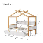 Kinder-Plattformbett aus Kiefernholz mit Hausrahmen, Ausziehbett und Schubladen, 170 cm hoch