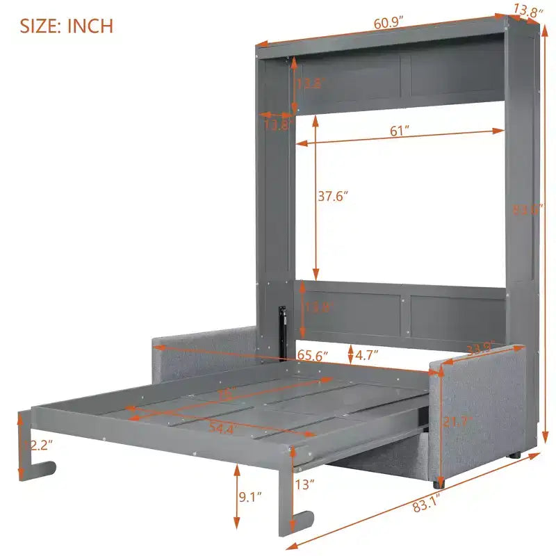 MDF Murphy-Bett in Standardgröße mit ausklappbarem Sofa 83,6"H x 83,1"B