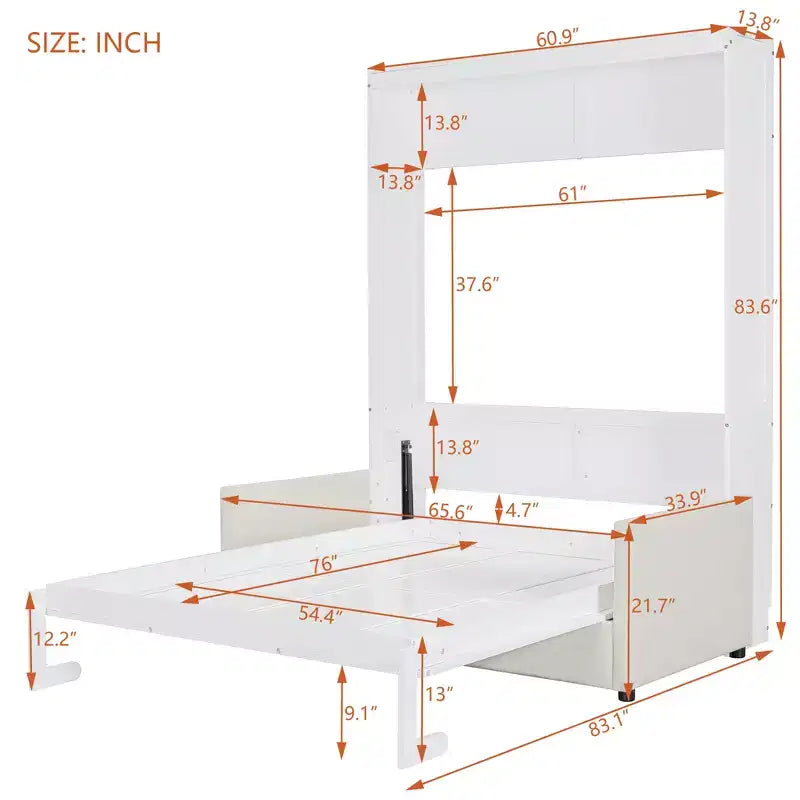 MDF Murphy-Bett in Standardgröße mit ausklappbarem Sofa 83,6"H x 83,1"B