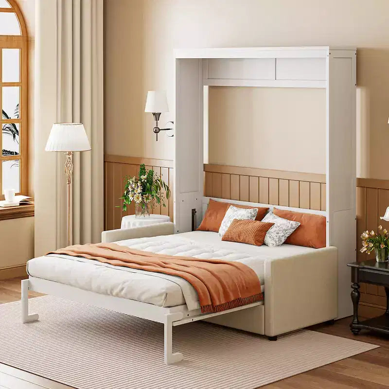 MDF Full Size Murphy Bed with Fold-Out Sofa 83.6"H x 83.1"W
