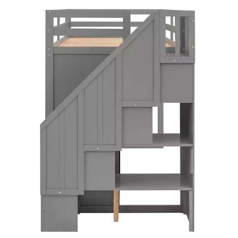 Kiefern-Hochbett mit Kleiderschränken, Schubladen und Regalen 237 cm L x 156 cm H