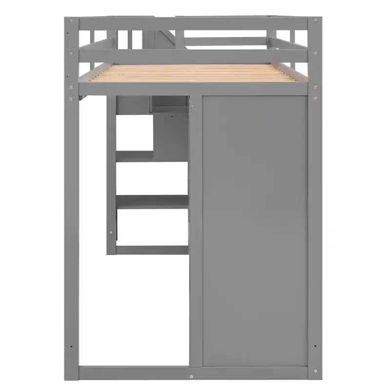 Kiefern-Hochbett mit Kleiderschränken, Schubladen und Regalen 237 cm L x 156 cm H