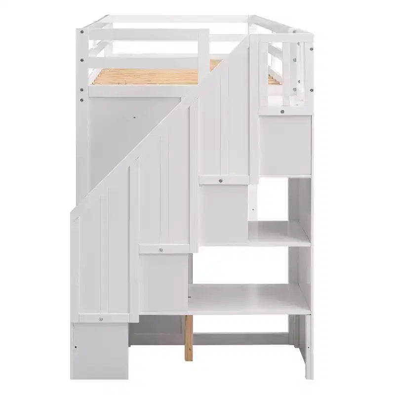 Kiefern-Hochbett mit Kleiderschränken, Schubladen und Regalen 237 cm L x 156 cm H