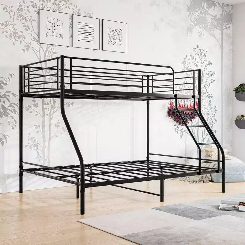 Metal Twin-Over-Full Bunk Bed with Guardrail 58.66"H