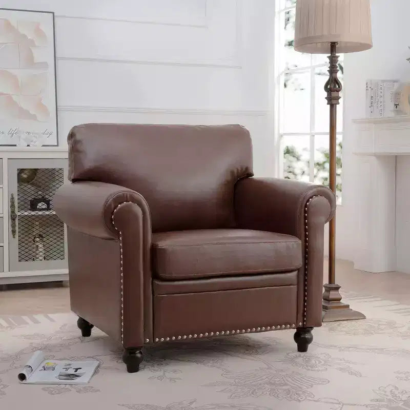 PU-Leder Chesterfield-Sofa mit gerollten Armlehnen und Nagelbesatz, 213 cm breit