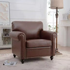 PU-Leder Chesterfield-Sofa mit gerollten Armlehnen und Nagelbesatz, 213 cm breit
