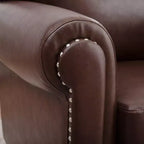 PU-Leder Chesterfield-Sofa mit gerollten Armlehnen und Nagelbesatz, 213 cm breit