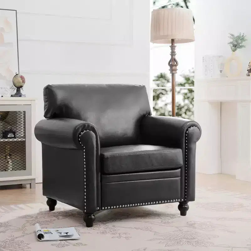 PU Leather Chesterfield Sofa with Rolled Arms and Nailhead Trim 84"W