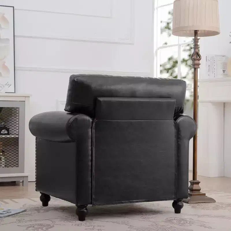 PU-Leder Chesterfield-Sofa mit gerollten Armlehnen und Nagelbesatz, 213 cm breit