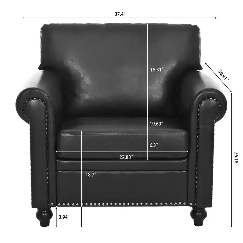 PU Leather Chesterfield Sofa with Rolled Arms and Nailhead Trim 84"W