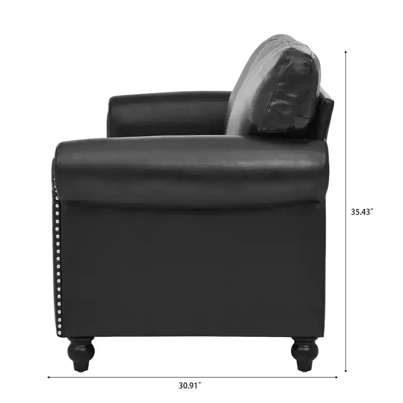 PU-Leder Chesterfield-Sofa mit gerollten Armlehnen und Nagelbesatz, 213 cm breit