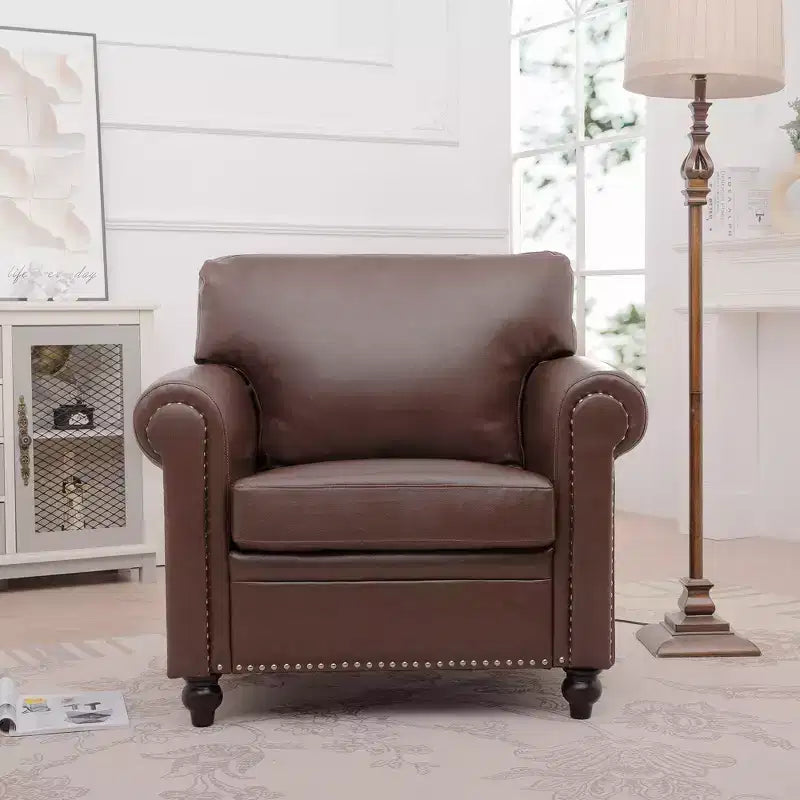 PU Leather Chesterfield Sofa with Rolled Arms and Nailhead Trim 84"W