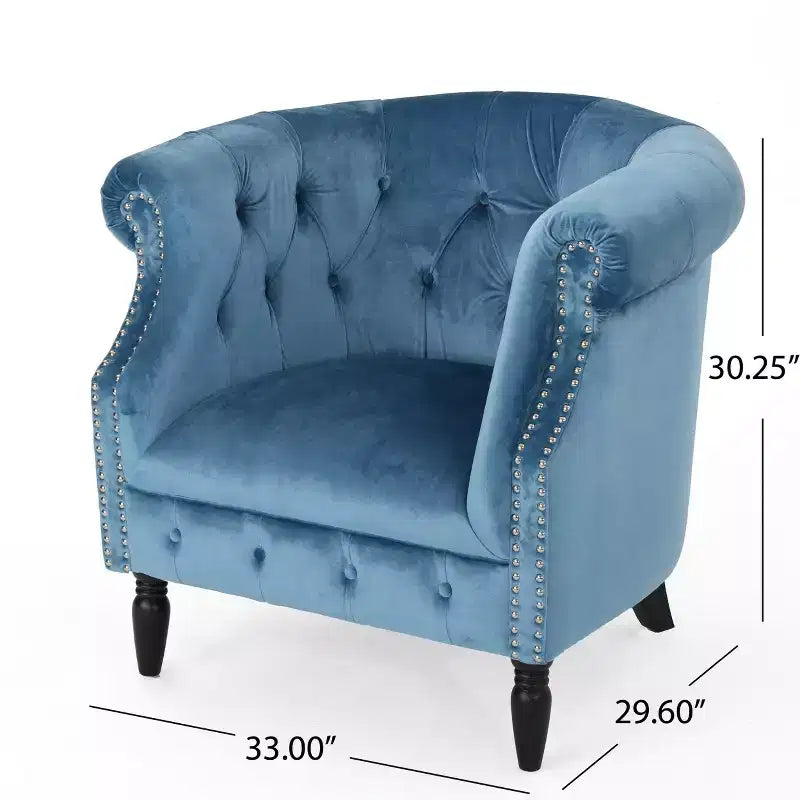 Gepolsterter Clubsessel mit Knopfheftung und Nagelbesatz, 76,8 cm H