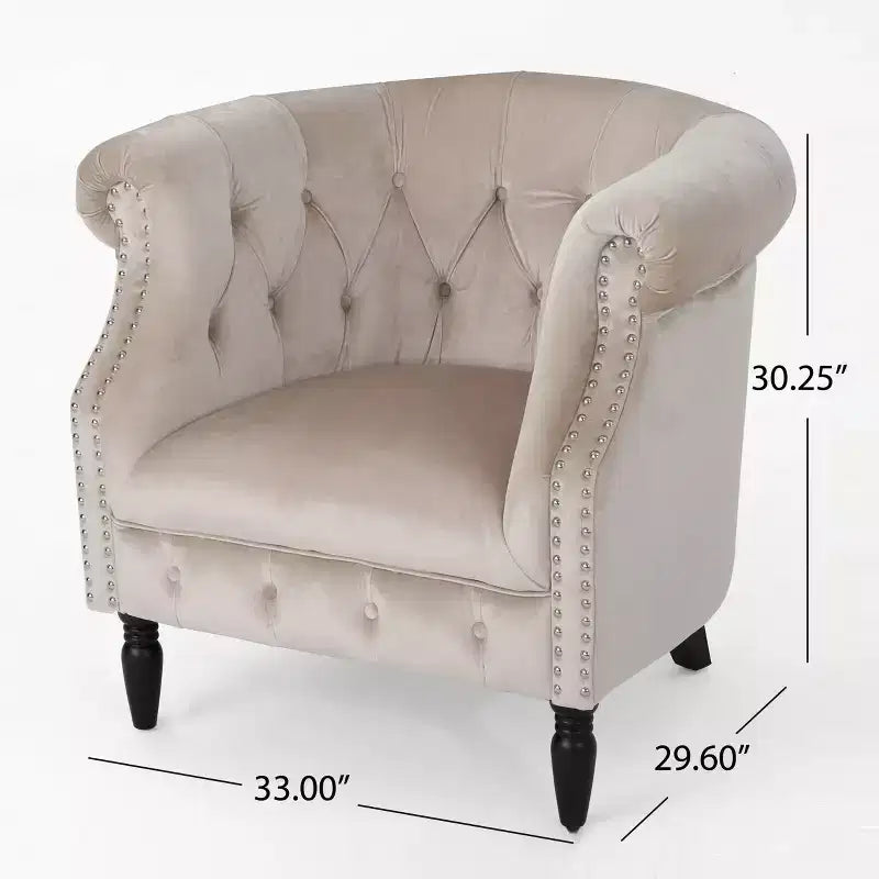 Gepolsterter Clubsessel mit Knopfheftung und Nagelbesatz, 76,8 cm H