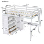 Vollholz-Hochbett aus Kiefer mit Kleiderschrank, Schreibtisch und Schubladen