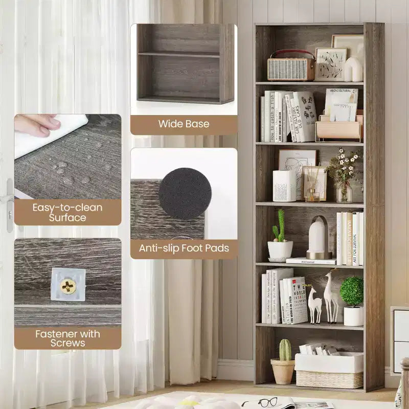 MDF 6-stufiges offenes Bücherregal 59,7 cm B x 177,8 cm H