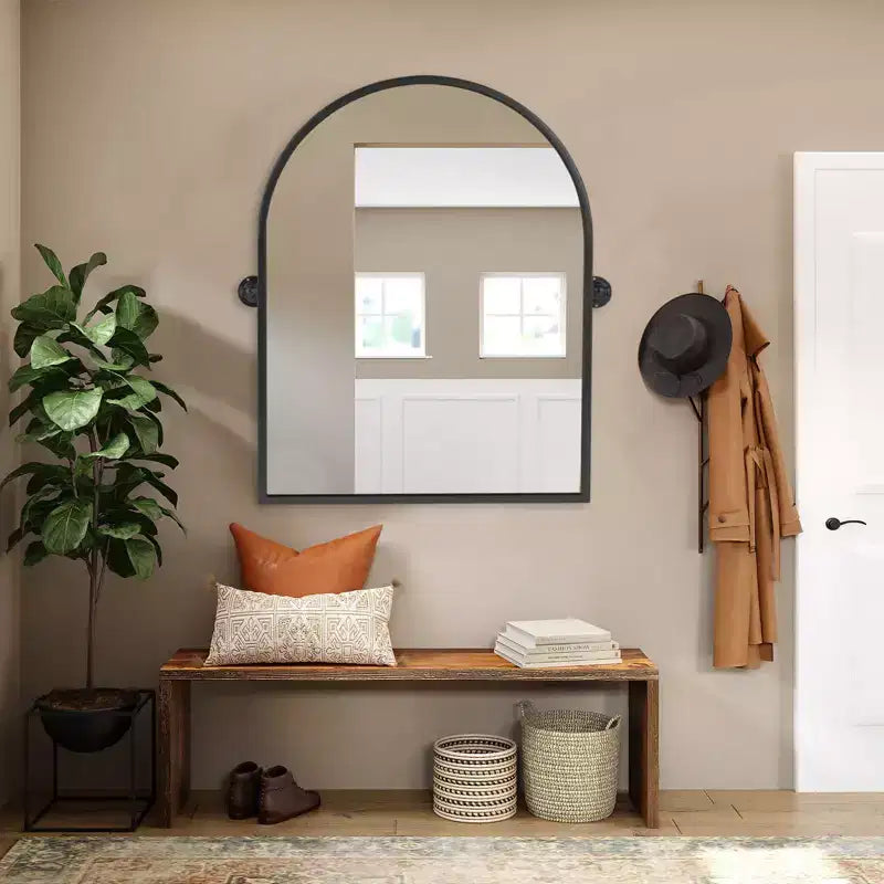 Black Iron Arch Wall Mirror 80x60cm
