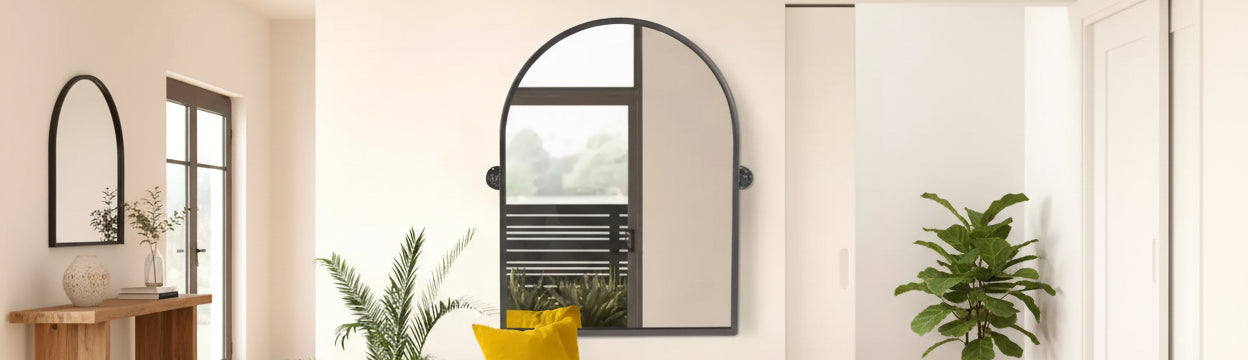 Black Iron Arched Wall Mirror 80x60cm