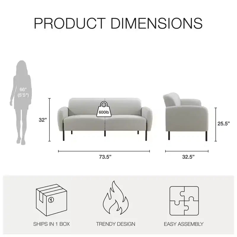 Chenille Polster-Dreisitzersofa mit Metallfüßen 186.7 cm B