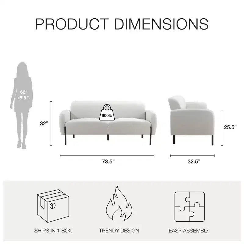 Chenille Polster-Dreisitzersofa mit Metallfüßen 186.7 cm B