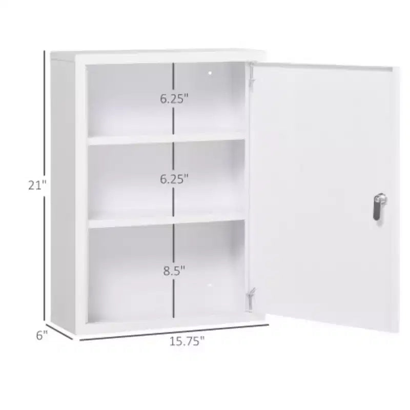 Steel 3-Tier Locking Wall Cabinet 16x21" with 2 Keys