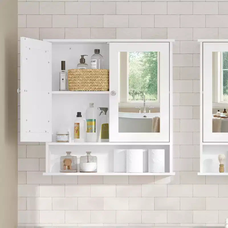 Badezimmerschrank aus MDF zur Wandmontage mit 2 Spiegeltüren 75x65 cm