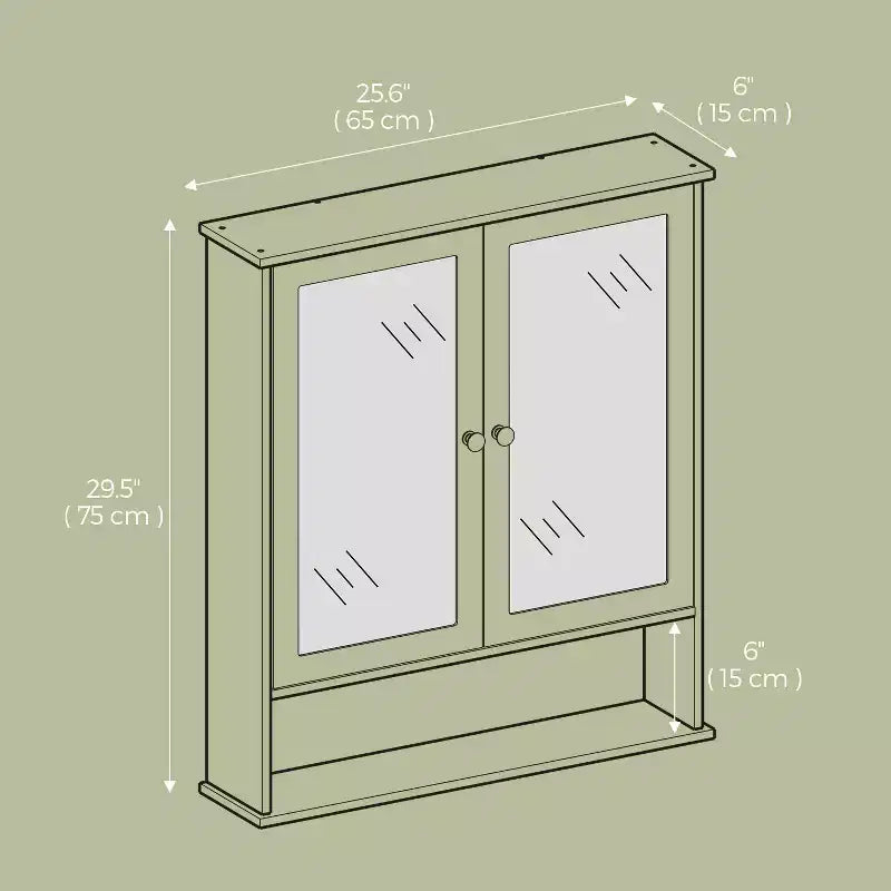 Badezimmerschrank aus MDF zur Wandmontage mit 2 Spiegeltüren 75x65 cm