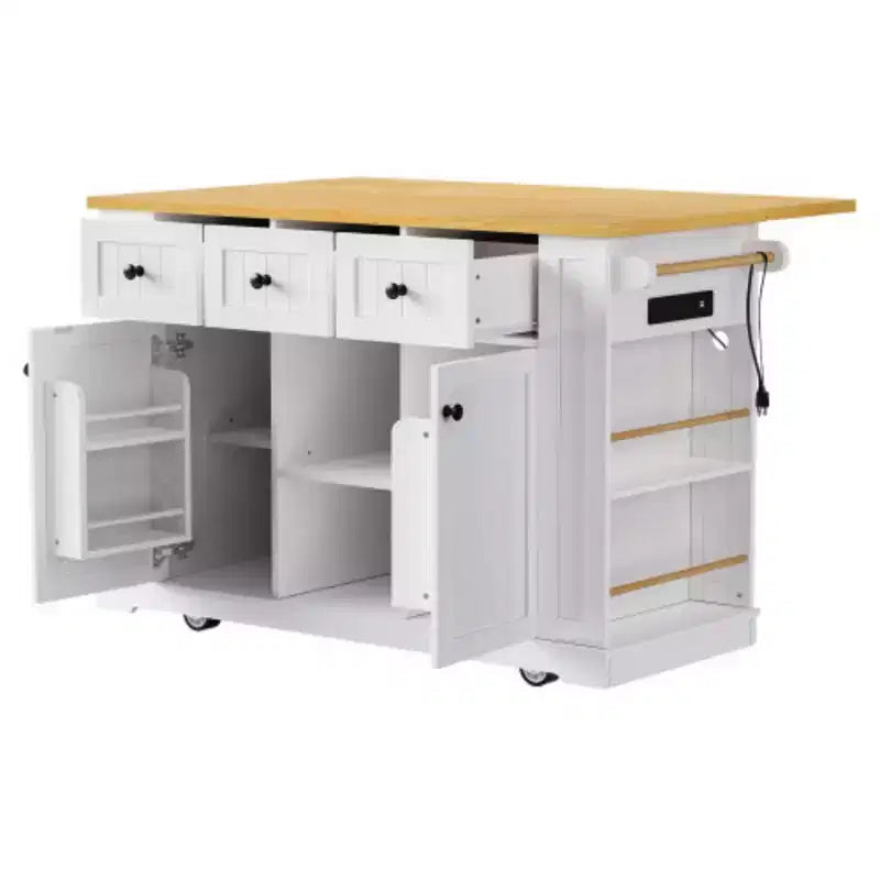 MDF Rolling Kitchen Island with Drop Leaf 53''