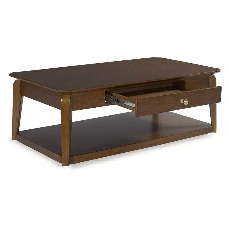 Mango Wood Veneer Coffee Table with Drawer and Shelf