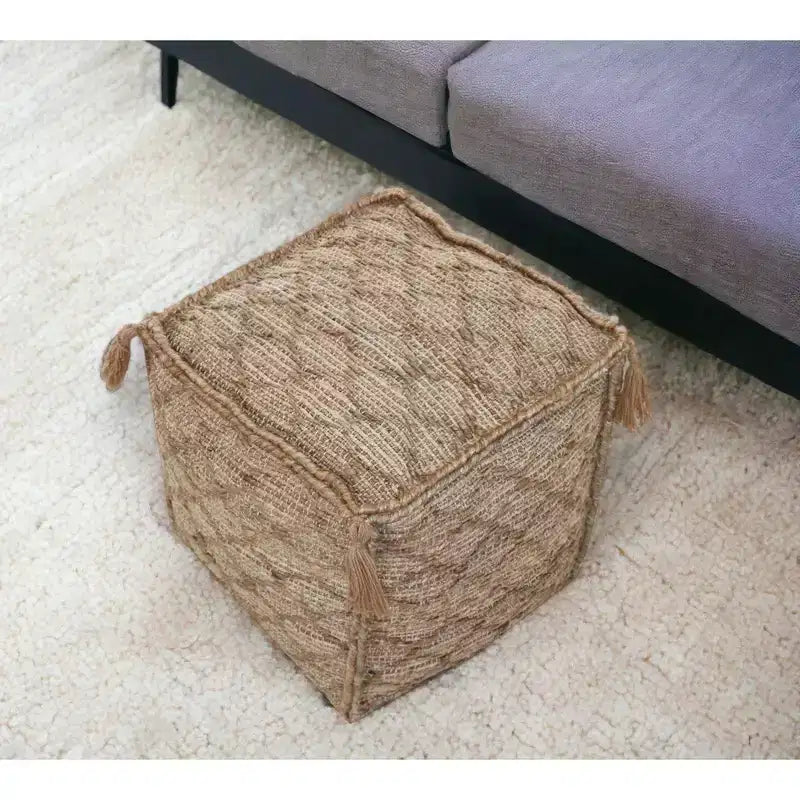 Jute-Würfel-Sitzhocker mit Quasten 45,7 cm