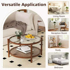 Couchtisch aus Holz und Rattan mit Glasplatte 79 cm