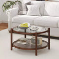 Couchtisch aus Holz und Rattan mit Glasplatte 79 cm