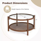 Couchtisch aus Holz und Rattan mit Glasplatte 79 cm