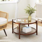 Couchtisch aus Holz und Rattan mit Glasplatte 79 cm