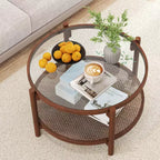Couchtisch aus Holz und Rattan mit Glasplatte 79 cm