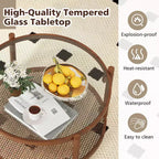 Couchtisch aus Holz und Rattan mit Glasplatte 79 cm