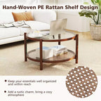 Couchtisch aus Holz und Rattan mit Glasplatte 79 cm