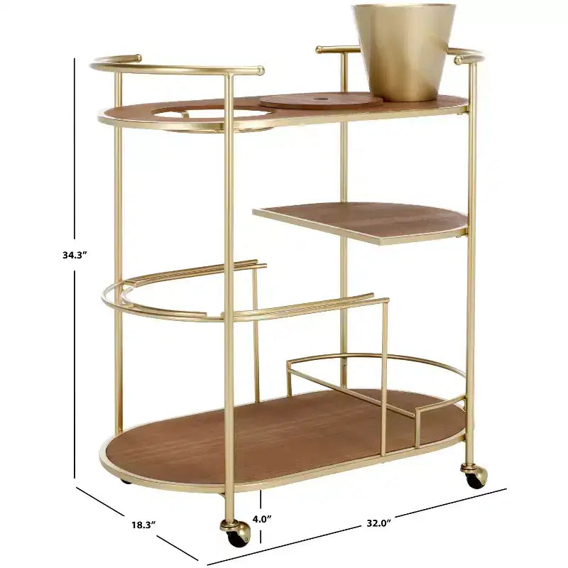 Iron 2-Tier Rolling Bar Cart with Bucket 34.3''