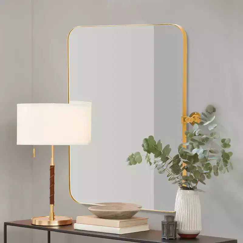 Rechteckiger Wandspiegel aus Eisen mit abgerundeten Ecken, Gold 90,9 cm x 61 cm