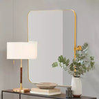 Rechteckiger Wandspiegel aus Eisen mit abgerundeten Ecken, Gold 90,9 cm x 61 cm