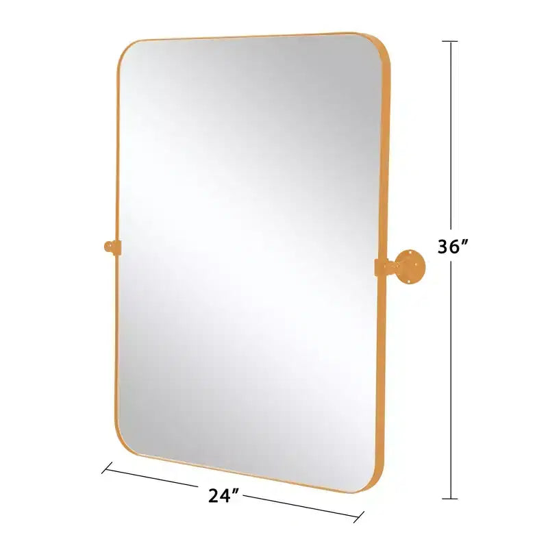 Iron Round-Corner Rectangular Wall Mirror Gold 35.8''x24''