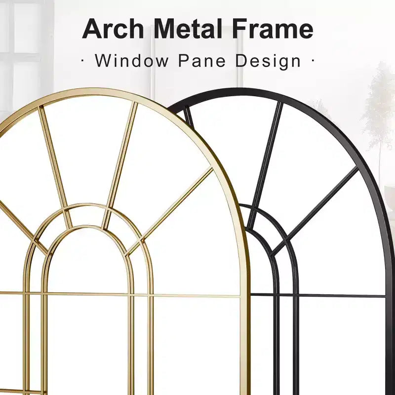 Iron Double Arch Gold Grid Wall Mirror 41.3''x27.6''