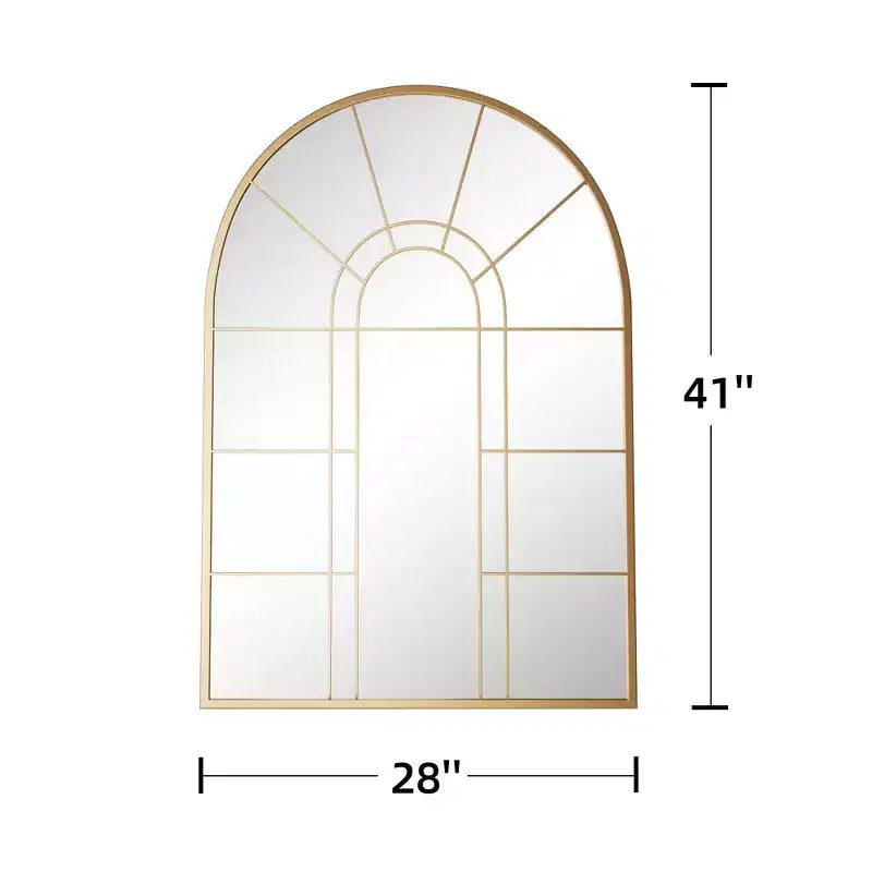 Iron Double Arch Gold Grid Wall Mirror 41.3''x27.6''