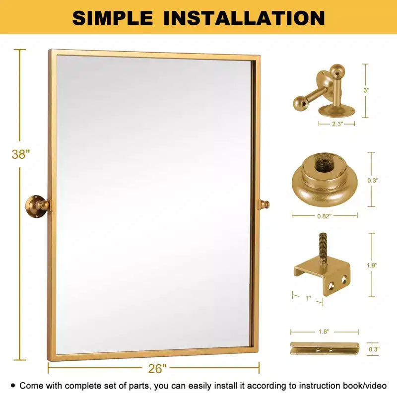 Iron Rectangular Rotating Wall Mirror Gold 37.8''x26''