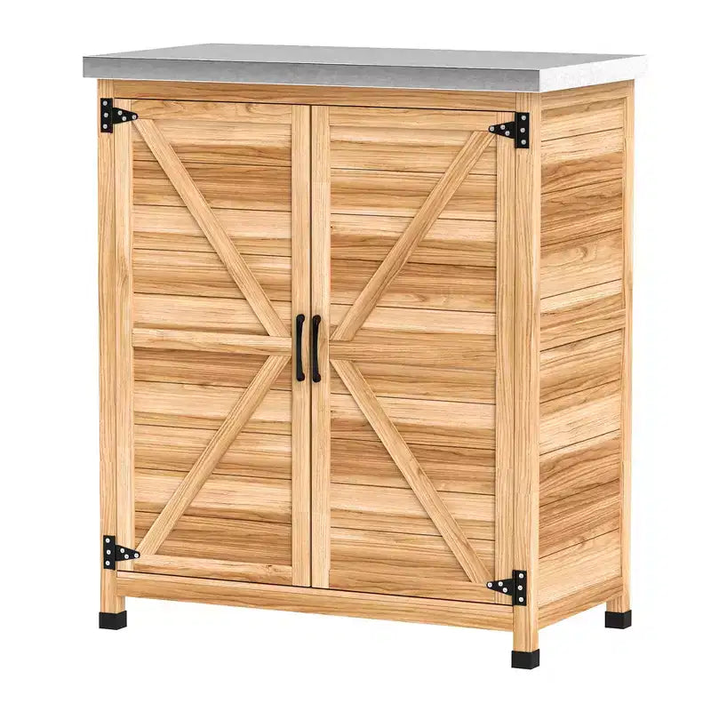 Tannenhölzernes Outdoor-Aufbewahrungsschrank mit Metallplatte 92 cm