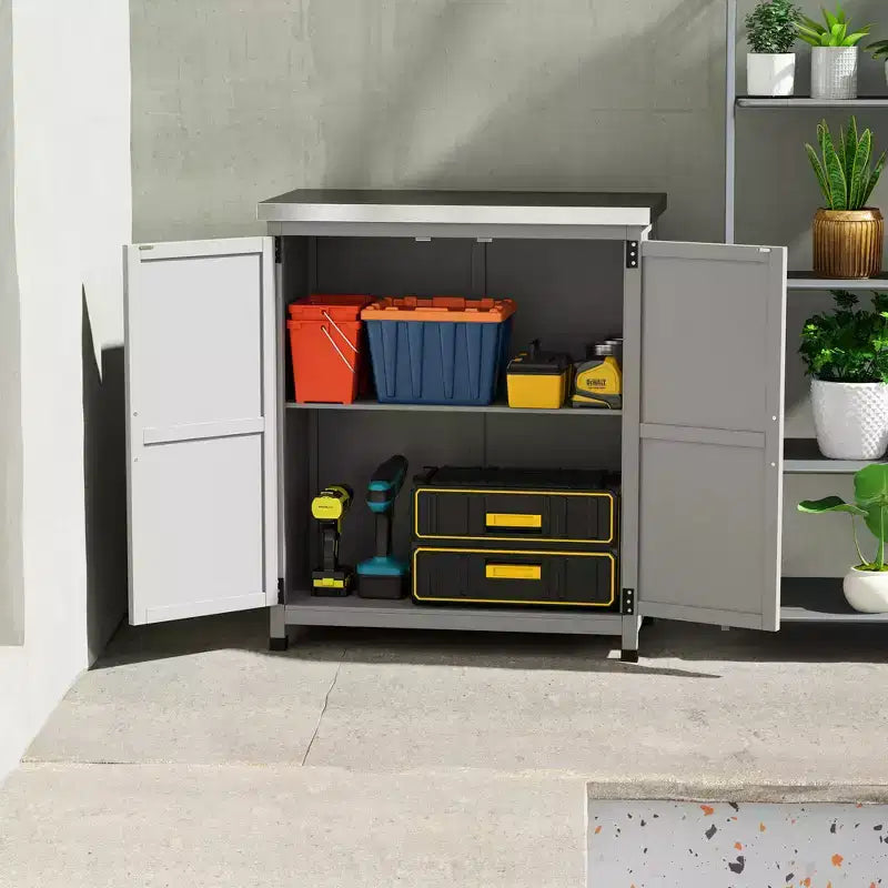 Tannenhölzernes Outdoor-Aufbewahrungsschrank mit Metallplatte 92 cm