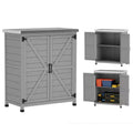 Outsunny Wooden Storage Cabinet, Outdoor Prep Station with Metal Tabletop and Shelf, Patio Storage Cabinet with Double Doors
