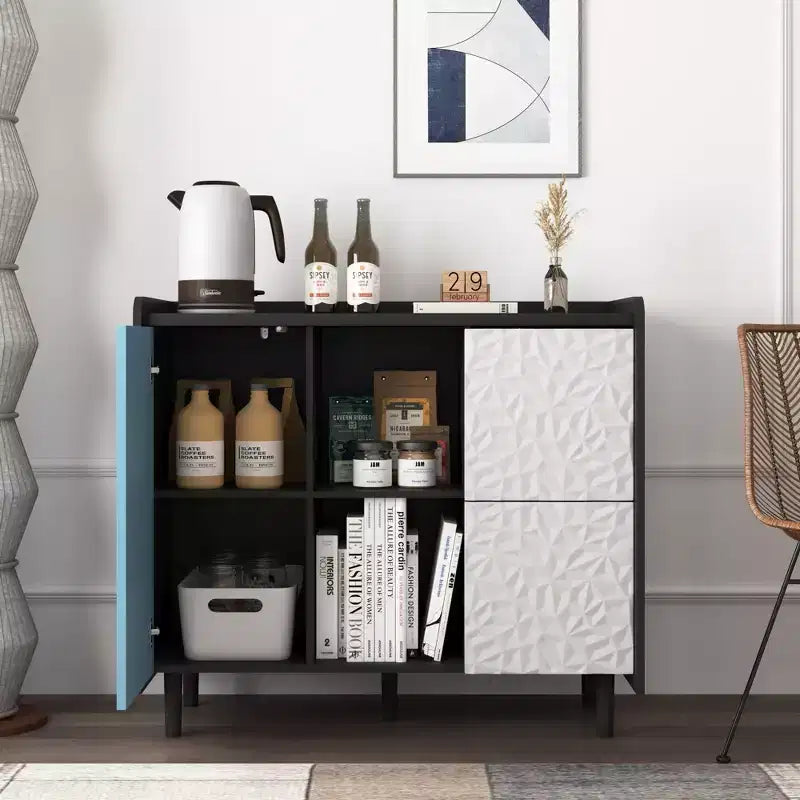 MDF-Sideboard mit 2 Schubladen und offenen Fächern, 90 cm