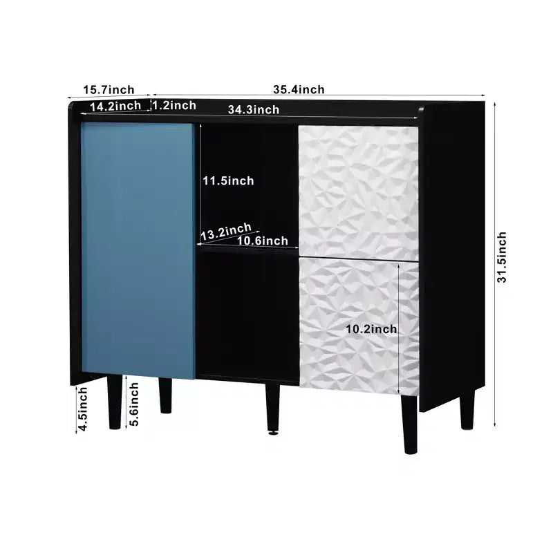 MDF-Sideboard mit 2 Schubladen und offenen Fächern, 90 cm